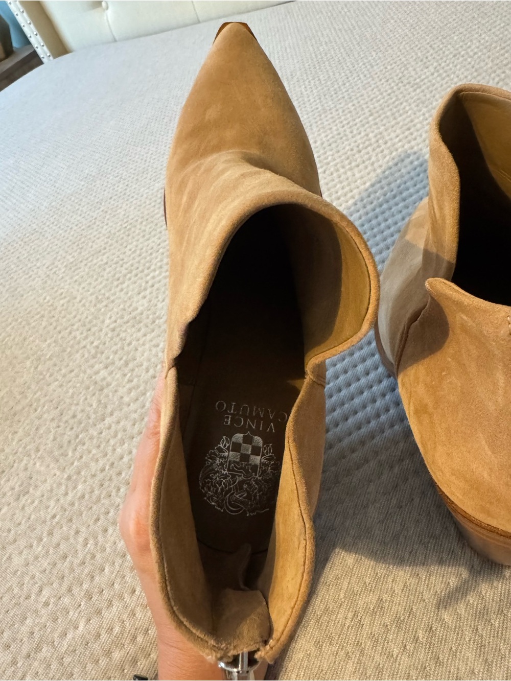 Vince Camuto Camel Suede Pointed Ankle Booties - Picture 5 of 7